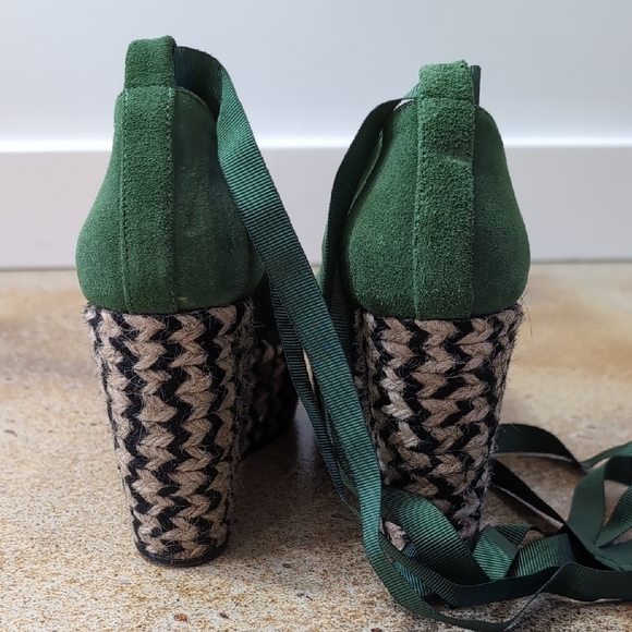 NWOT Free People | Green Suede Wedge Espadrilles Calf Tie Size EU 38 Size 7.5 - Picture 5 of 12